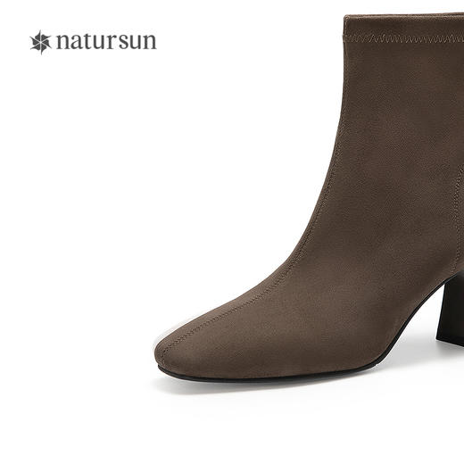 natursun粗跟高跟弹力靴女士复古气质短筒靴显瘦袜靴N25538182 商品图3