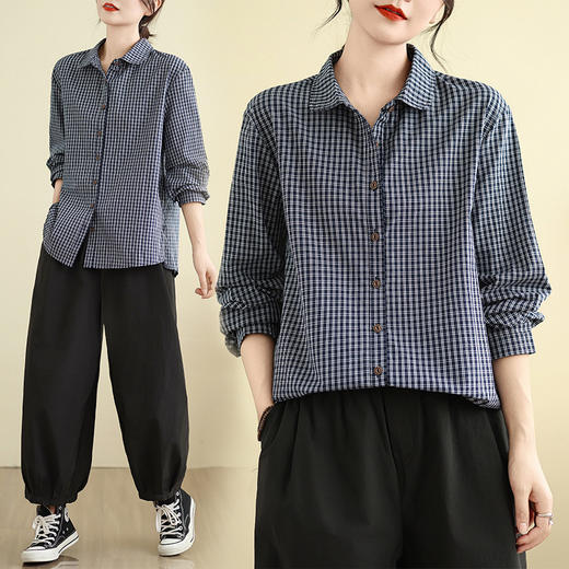 GYH 838格子衬衫宽松休闲格子棉长袖简约衬衣 商品图0