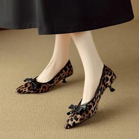 【预售5天】蝴蝶结豹纹低跟单鞋春秋法式细跟女鞋高级感马毛时尚高跟鞋DB&M6161