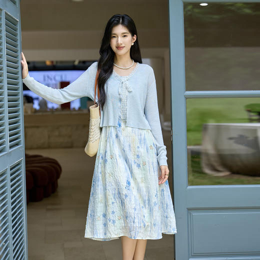 奢姿大码女装2025夏季减龄海军领印花两件套胖妹妹松紧时尚套装9953935137AB 商品图1