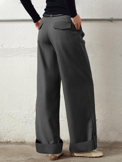 TR她热 都市丽人 灰白撞色拼接翻边通勤百搭西装阔腿裤 商品图3