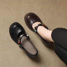 OLD A1347浅口厚底小皮鞋真皮粗跟玛丽珍鞋