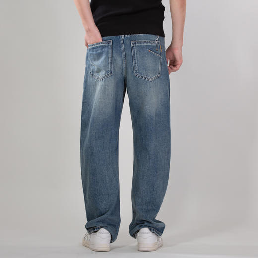 DRONKOO 2025 半松紧腰表袋铜色钉扣中厚牛仔长裤 商品图3