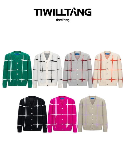 TIWILLTANG启世录“星硭 "仿貂毛休闲原创格子提花开衫毛衣针织男 商品图2