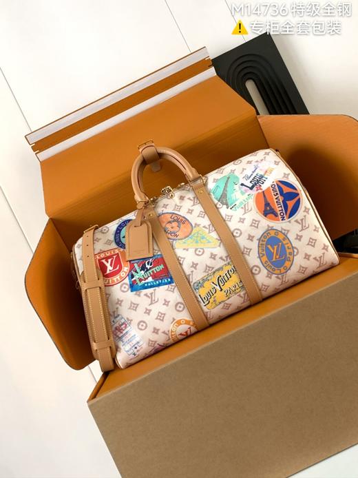 驴家  keepallBandoulière 45 复古印花设计 Monogram Dune 织物 单肩斜挎旅行包 男女同款情侣款 米色 (JPH) 商品图0