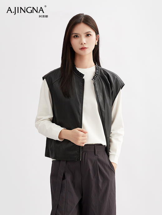 【机能美学】阿菁娜时尚现代宽肩休闲皮马甲F30Q203002 商品图4