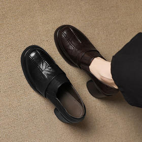 OLD A1352英伦风厚底小皮鞋真皮粗跟乐福鞋高跟懒人鞋