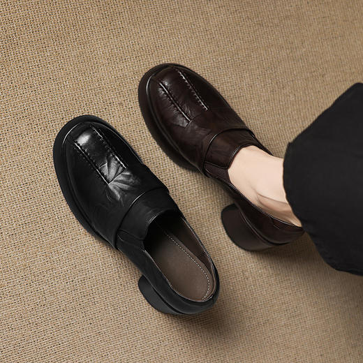 OLD A1352英伦风厚底小皮鞋真皮粗跟乐福鞋高跟懒人鞋 商品图0