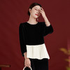 QS原创秋季女士时尚百搭真丝丝绒圆领下摆拼接长袖上衣1381 商品缩略图2