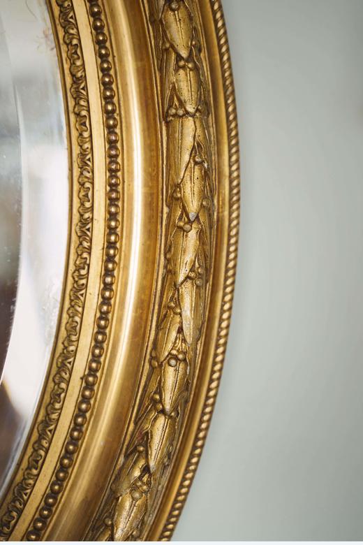 独角鹿西洋古董19世纪末法国出品古典缎带卷叶主题木鎏金精雕大型挂镜 商品图4