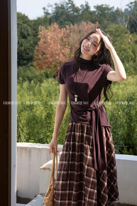 【门店同款】ENJOY秋季“光阴序语”不规则格子半裙 165197690 商品图1