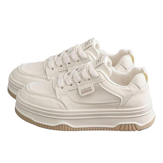 西遇面包小白鞋女新款秋季韩系百搭白色系带休闲鞋子厚底板鞋K0057156 商品图4