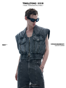 TIWILLTANG 启世录“锑栎”飞翼无袖设计感可调节牛仔坎肩上衣男