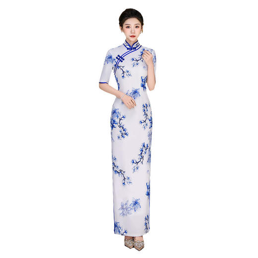 清新素雅旗袍中式改良版立领长裙青花瓷长旗袍显瘦年轻款日常可穿 商品图4