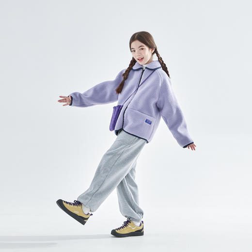 cicochild25年冬季新款亲子中大女童仿羊羔毛外套紫色抗静电外套 商品图4
