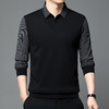 【男士polo衫长袖】高端商务休闲男装假两件翻领条纹T恤上衣 商品缩略图3