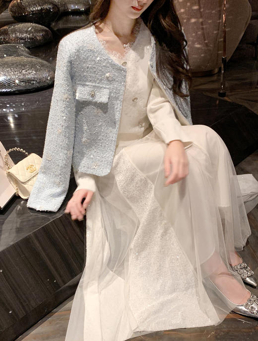 张心子【白月皎洁】温柔百搭仙气亮片网纱半身裙 U2509038 商品图6