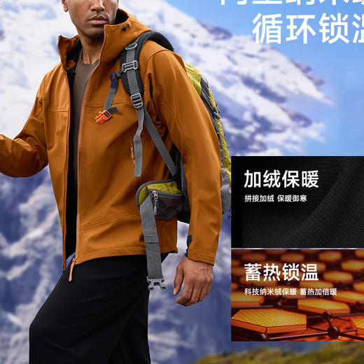 跃牌【欲动春风】男装系列 秋冬户外加绒软壳冲锋衣男女锁温保暖防水防风高领连帽冲锋衣外套D16005 商品图2