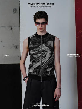 TIWILLTANG启世录“星辰殒影”星辰图案提花背心拉链无袖上衣男