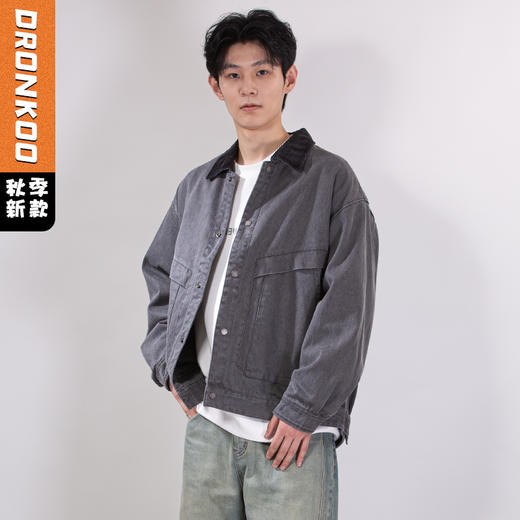 DRONKOO 2025 翻领灯芯绒撞领斜口袋巴恩风微阔中厚夹克 商品图0