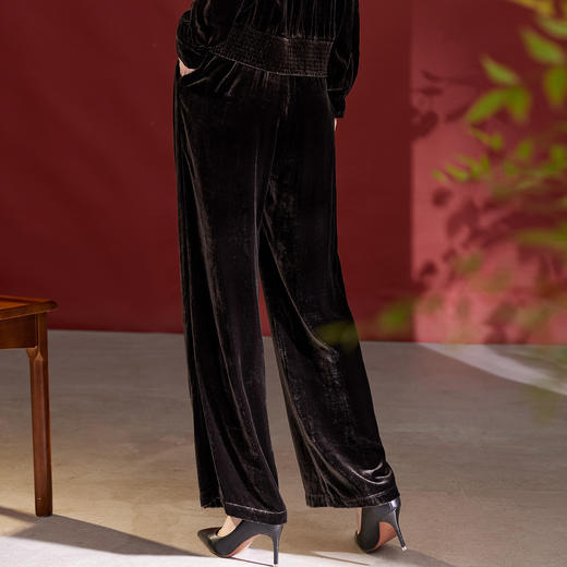 QS秋冬新款真丝丝绒阔腿裤女高腰垂感显瘦大码桑蚕丝直筒休闲裤1773 商品图3