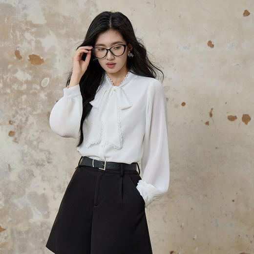 奢姿大码女装2025秋季时尚蝴蝶结飘带衬衫胖妹妹气质花边装饰上衣9953270266 商品图2