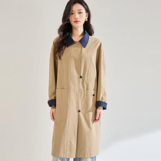 「高货sh」全新升级【铂金会员367/天猫499/差价132】(44758)洛诗琳新款莱赛尔棉拼接领风衣2025秋季百搭宽松外套女 商品图3