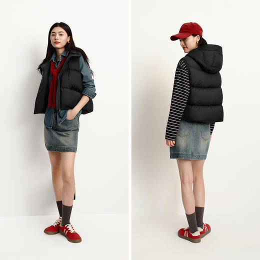 森马羽绒马甲女冬季90绒子防泼水连帽纯色2025新款简约风叠穿外套 商品图4