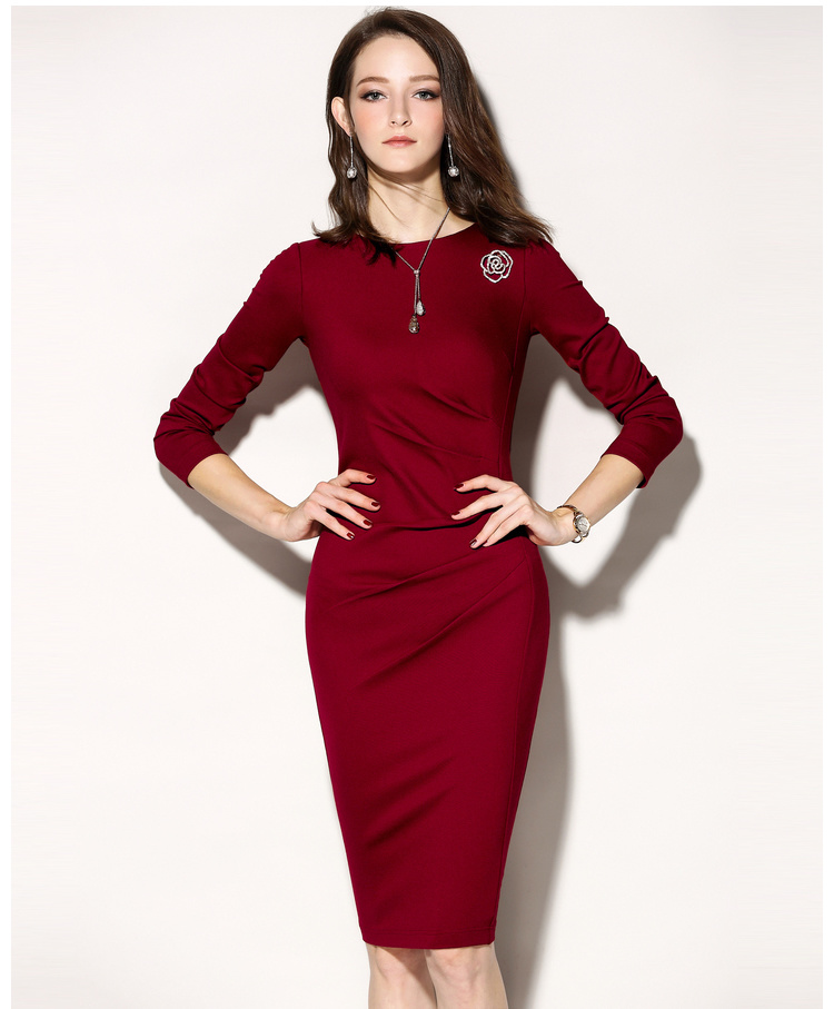 孤品 五分袖 J7481831B颈袖添香装新款时尚OL气质修身显瘦包臀职场装连衣裙女装JC481831T1X5