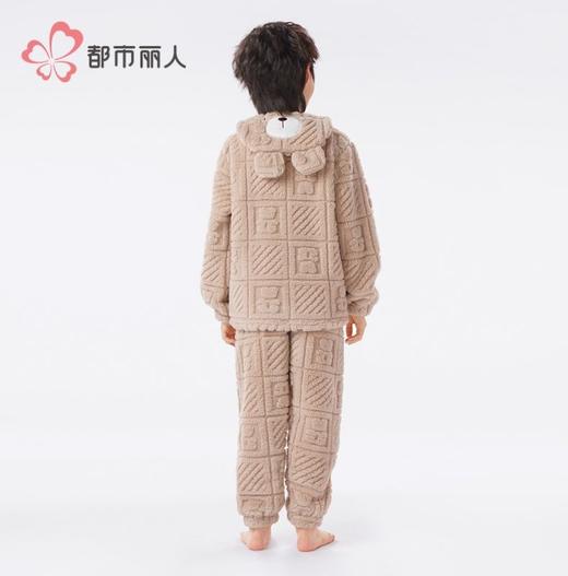 都市丽人睡衣男童女童可穿法兰绒提花家居服长袖长裤童装JHH1F3 商品图3