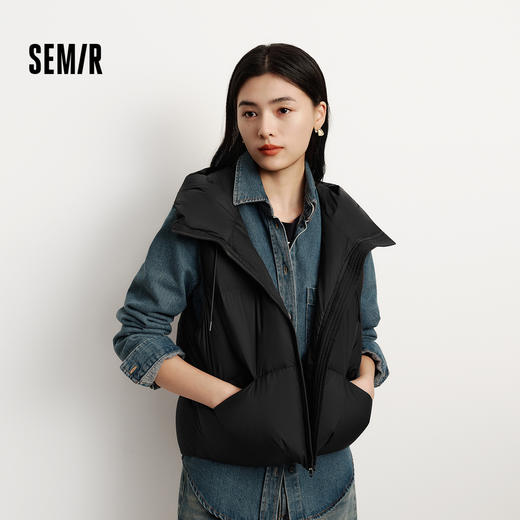 森马羽绒马甲女冬季90绒子防泼水连帽纯色2025新款简约风叠穿外套 商品图1