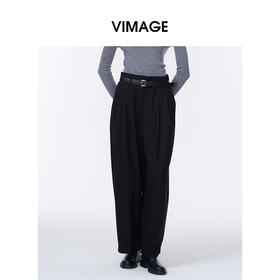 VIMAGE纬漫纪显瘦垂坠感休闲松弛直筒长裤黑色阔腿裤2025秋季新款V2405110