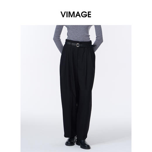 VIMAGE纬漫纪显瘦垂坠感休闲松弛直筒长裤黑色阔腿裤2025秋季新款V2405110 商品图0