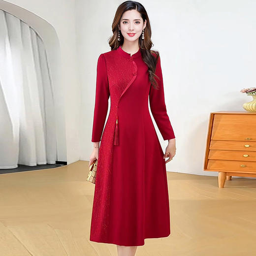 QYM 25S08-Y旗袍裙长袖连衣裙国复古礼服裙 商品图3