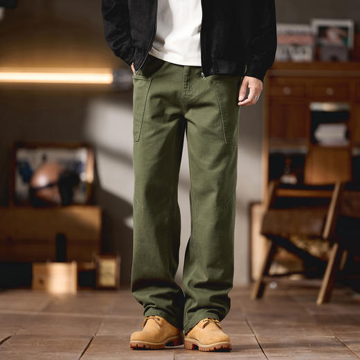 【DQ】大依优型100%全棉工装休闲裤男秋季新款宽松直筒胖子加肥加大码阔腿直筒长裤美式高街 商品图1