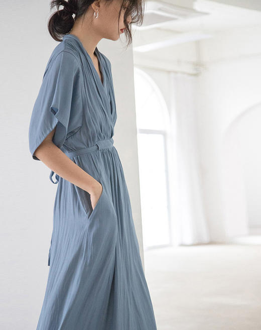 OLrain欧芮儿夏日清爽蓝色连衣裙海边度假必备显瘦仙女裙 商品图3