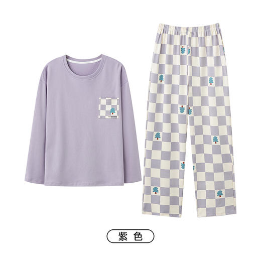 爱帝秋季女士纯棉睡衣印花休闲圆领长袖长裤家居服套 商品图1