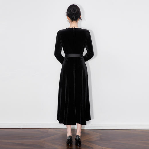 「高货wl」全新升级【铂金会员349/天猫469/差价120】(04054)洛诗琳轻奢重工钉珠金丝绒连衣裙2025秋季气质收腰大摆裙 商品图1