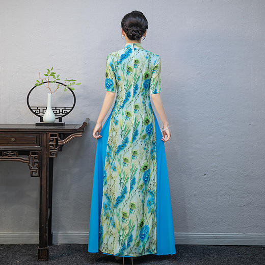 新款奥黛长旗袍改良版高级优雅走秀节目演出服显瘦大码连衣裙 商品图2