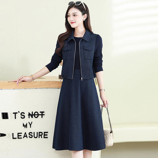 QYM 25MB17-Y时尚套装件套马甲+内搭长袖连衣裙套装 商品图0