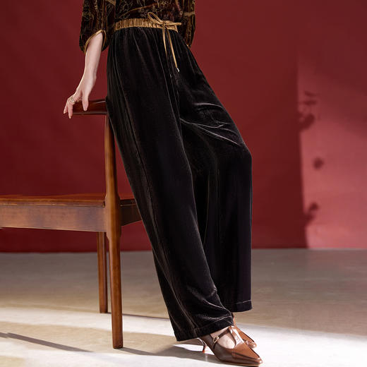 QS真丝丝绒阔腿裤女2025新款秋冬休闲高端丝绒长裤宽松1797 商品图1