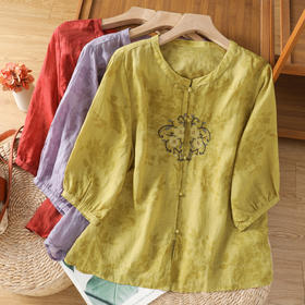 GYH B106-891休闲简约复古刺绣民族风不透肉暗纹印花中袖气质衬衣