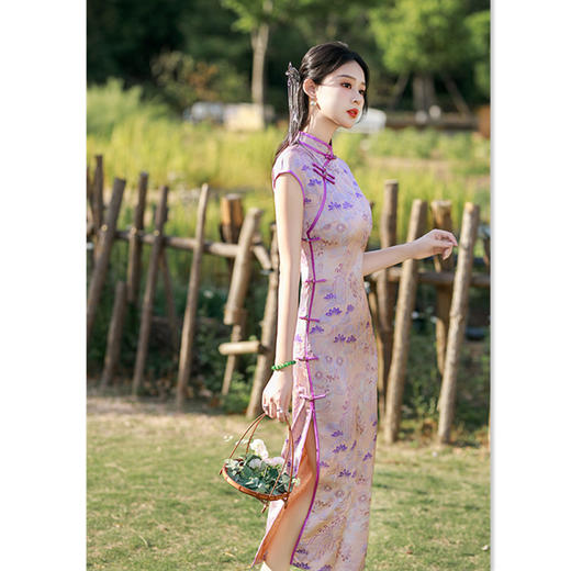 复古中国风仿醋酸缎面提花长款旗袍GX582583 商品图3