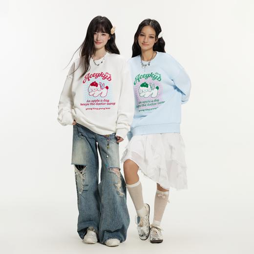 YKYB黄子韬 潮流毛巾绣可爱印花卫衣 宽松圆领全棉套头上衣长袖秋 商品图2