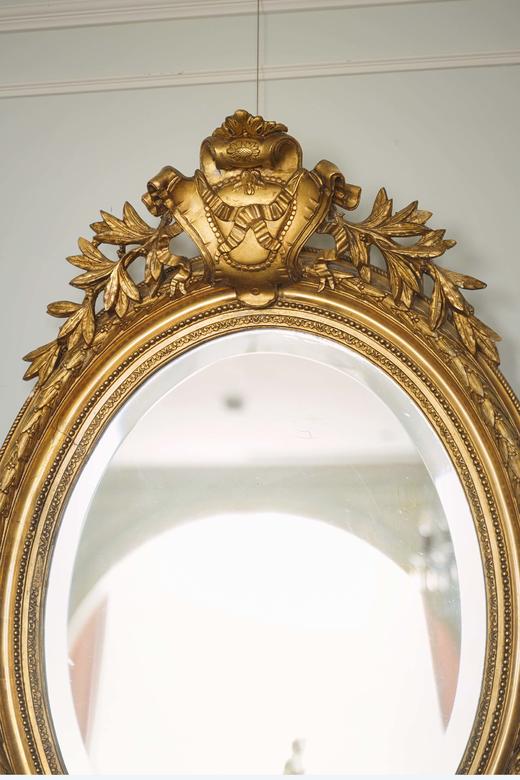 独角鹿西洋古董19世纪末法国出品古典缎带卷叶主题木鎏金精雕大型挂镜 商品图2