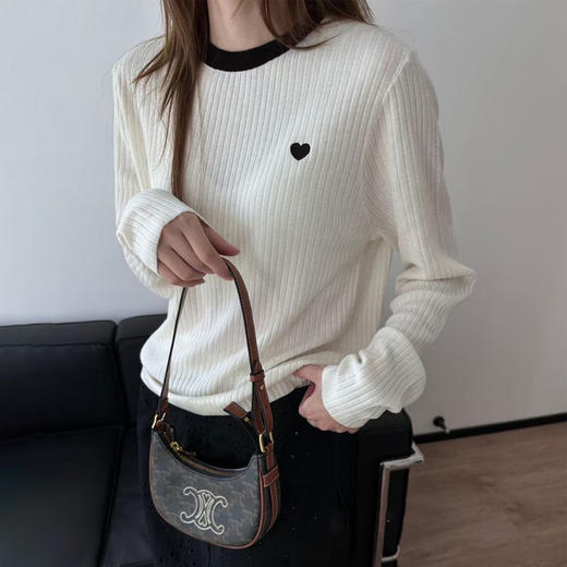 撞色圆领刺绣羊毛针织衫 商品图1