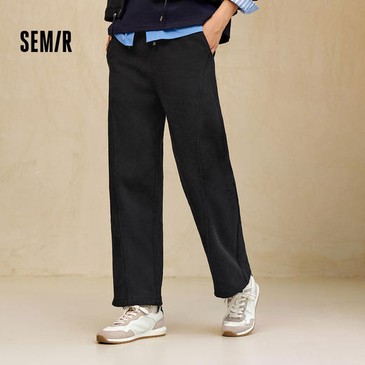 森马休闲裤女冬季抓绒分割松紧腰宽松长裤显腿长简约慵懒风阔腿裤 商品图1