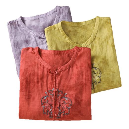 GYH B106-891休闲简约复古刺绣民族风不透肉暗纹印花中袖气质衬衣 商品图4