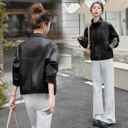HR WAY2555复古港式短款风衣外套立领休闲皮夹克 商品图3