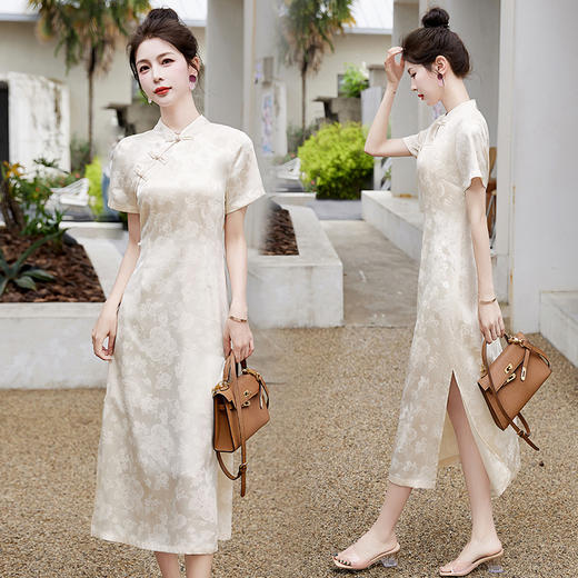 A93350中式盘扣国风旗袍短袖连衣裙女2025夏季新款气质优雅长裙 商品图4